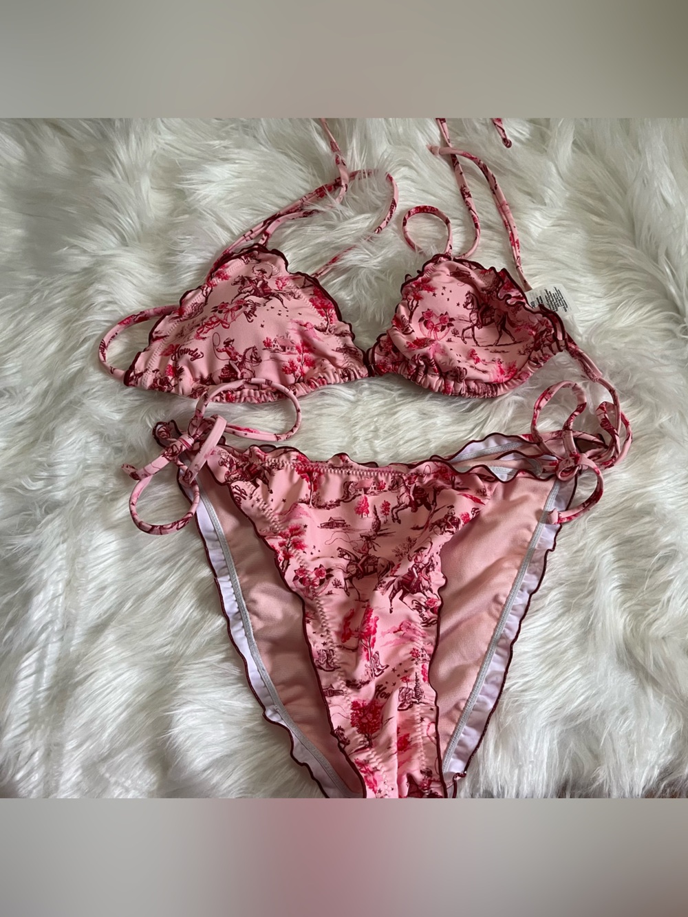 No Boundaries Cowgirl Pink Floral Ruffle Triangle Bikini